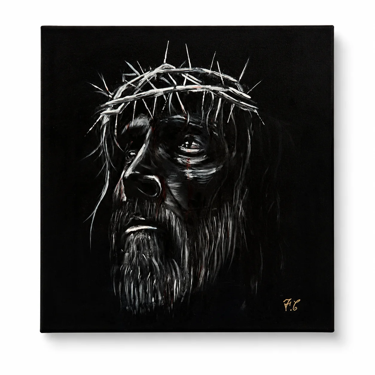 Volto di Cristo con corona di spine dipinto su fondo nero